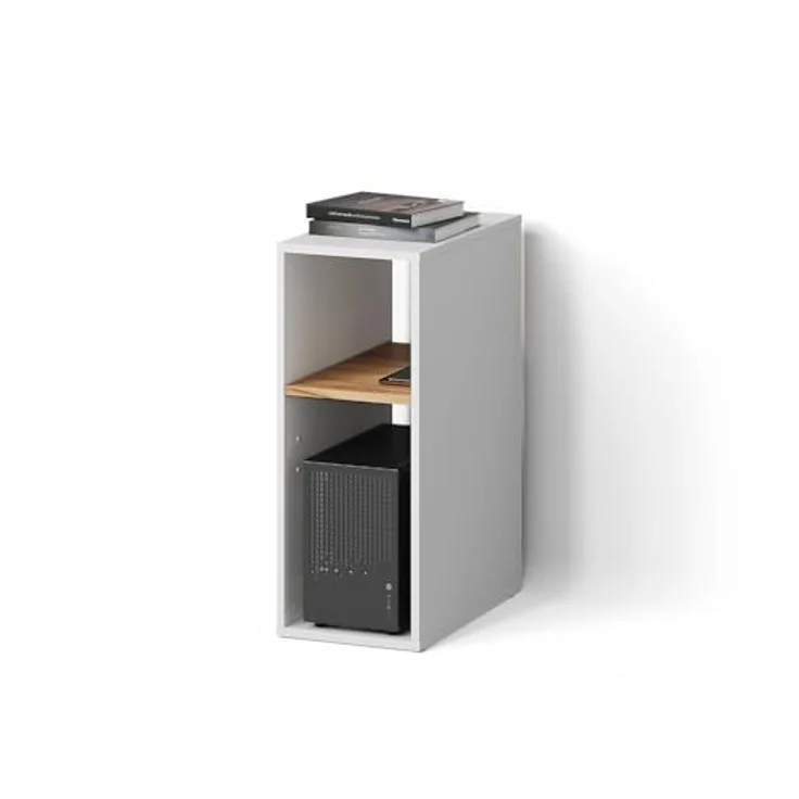 Livinity® PC-Schrank Lorena, Weiß/Goldkraft Eiche, 28.5 x 72 cm mit 2 Fächern (1 St) – Bild 1
