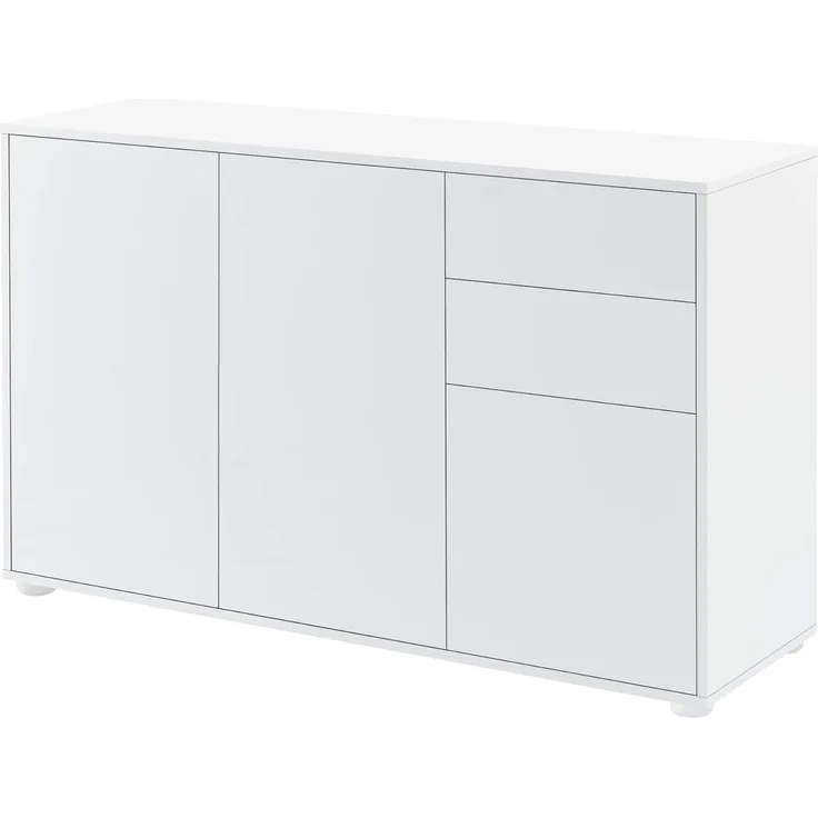 Sideboard Paarl 74x117x36 cm mt 2 Schubladen und 3 Schranktüren Weiß hochglanz en. casa