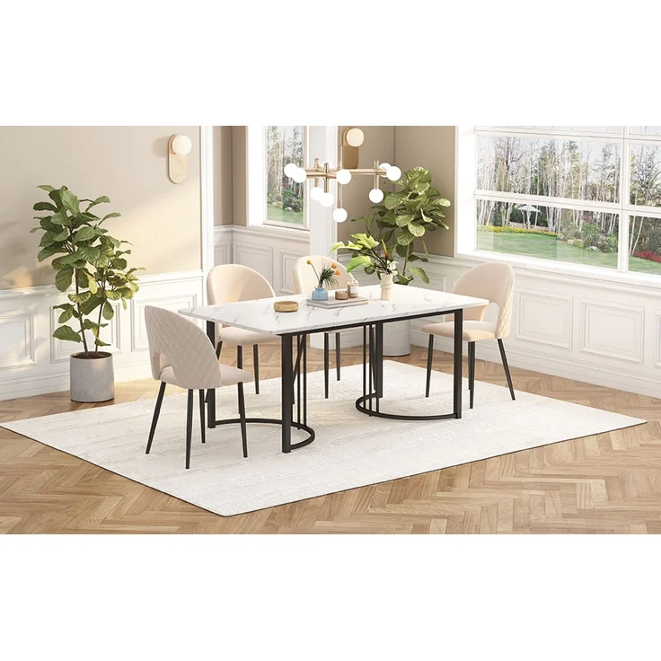 TavilaEcon Esstisch Multifunktionaler Esstisch mit modernem Marmor-Muster weiß 75 × 80 × 140 cm (H × T × B) – Modell WF314889AAS – Bild 2