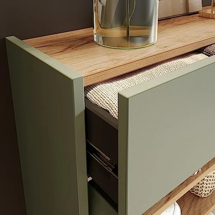Lomadox Schuhschrank ABERDEEN-01 grün mit Eiche Nb, ideal für schmale Flure, 110/57/22 cm – Bild 7