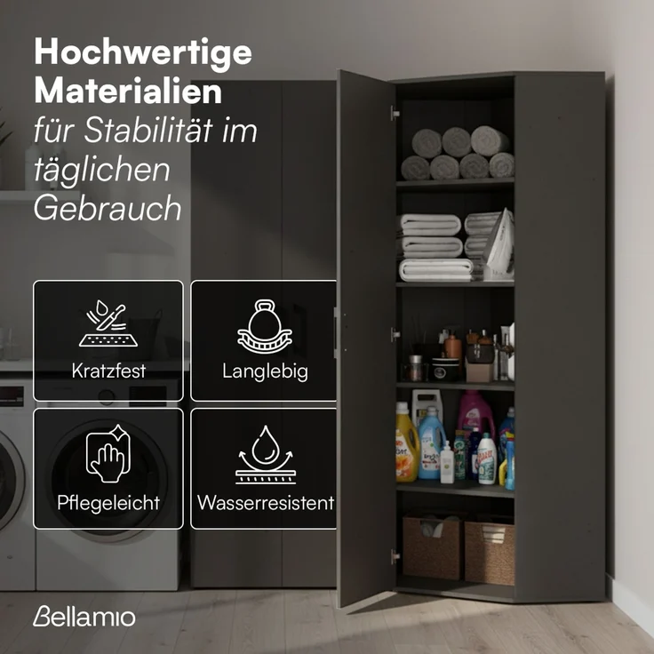 Bellamio 'Apol' Eckschrank, schwarz, 176x63x63 cm, Mehrzweckschrank mit 5 Fächern, inkl. 2 verstellbaren Einlegeböden – Bild 5