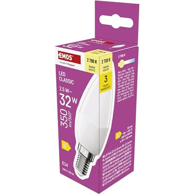 EMOS LED Lampe Candle E14, 2,5W Ersatz für 32W Glühbirne, Warmweiß 2700K, 350 lm, 30.000 h Lebensdauer, 240° Abstrahlwinkel
