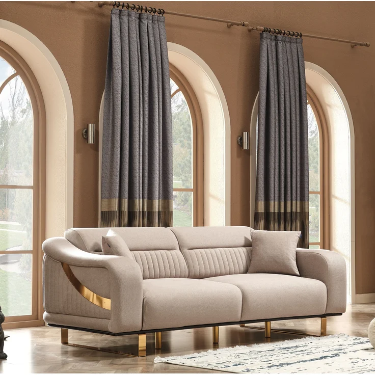 Sitzgruppe/Sofa Set - Wohnzimmergarnitur "Liora" 3+3+1-Beige – Bild 2