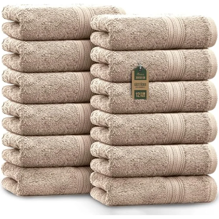 NatureMark 12er Pack Gästetücher Premium Qualität 30x50 cm GÄSTEHANDTUCH Frottiertuch-Set 100% Baumwolle Farbe: Sand/Beige – Bild 2