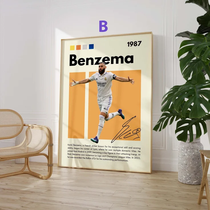 Fußball Legenden Poster · Ronaldo Benzema Neuer Beckham Ronaldinho Zidane · Sport Wanddeko · Dekoprint ohne Rahmen - B / 50 x 70 cm