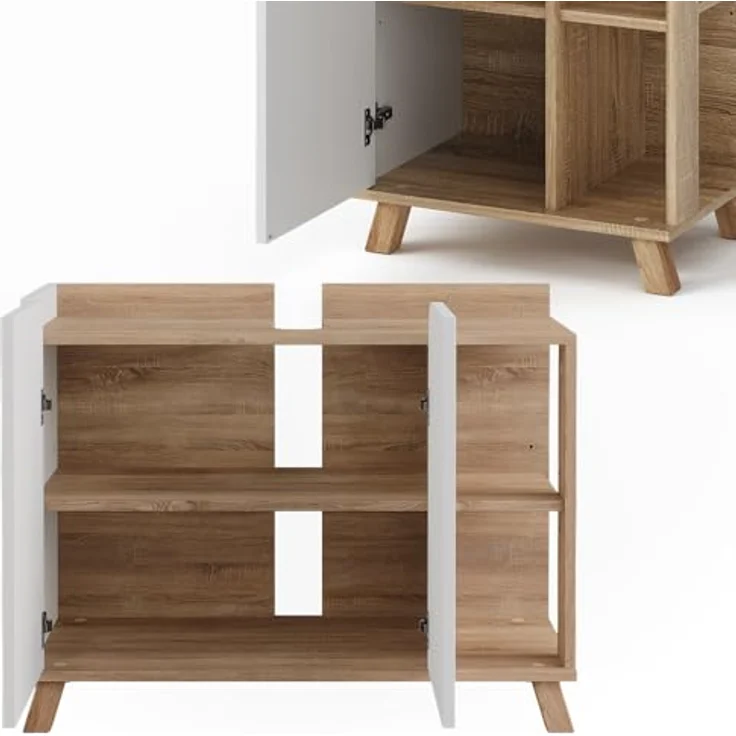 Vichy Badmöbelset Karen, 3-teilig, Waschbeckenunterschrank und Spiegelschrank, Sonoma/Weiss – Bild 5