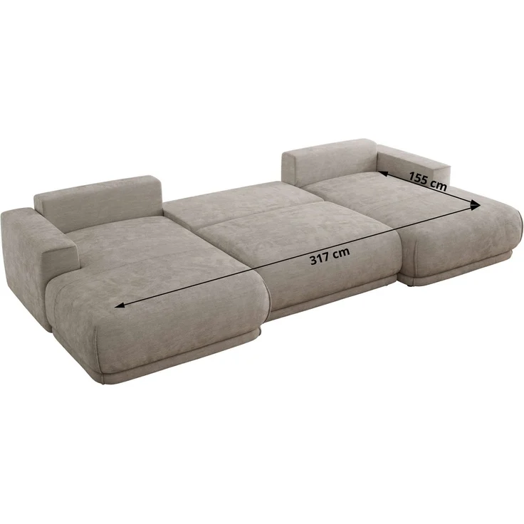 XXL Wohnlandschaft RINA U-Form 360 cm breit, Sofa mit Schlaffunktion & DL-Mechanismus, Wellenfederung, modern freistehend - Hellgrau Schenille glatt – Bild 8