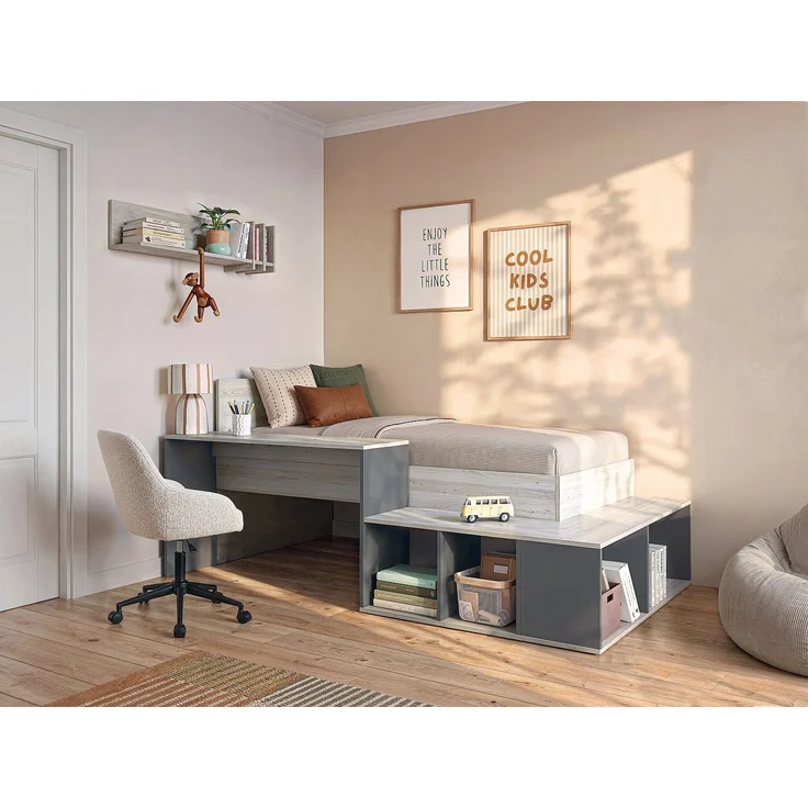 Vente-unique - Kombi-Bett mit Stauraum & Schreibtisch - 90 x 200 cm - Holzfarben & Anthrazit - RIGALI – Bild 2
