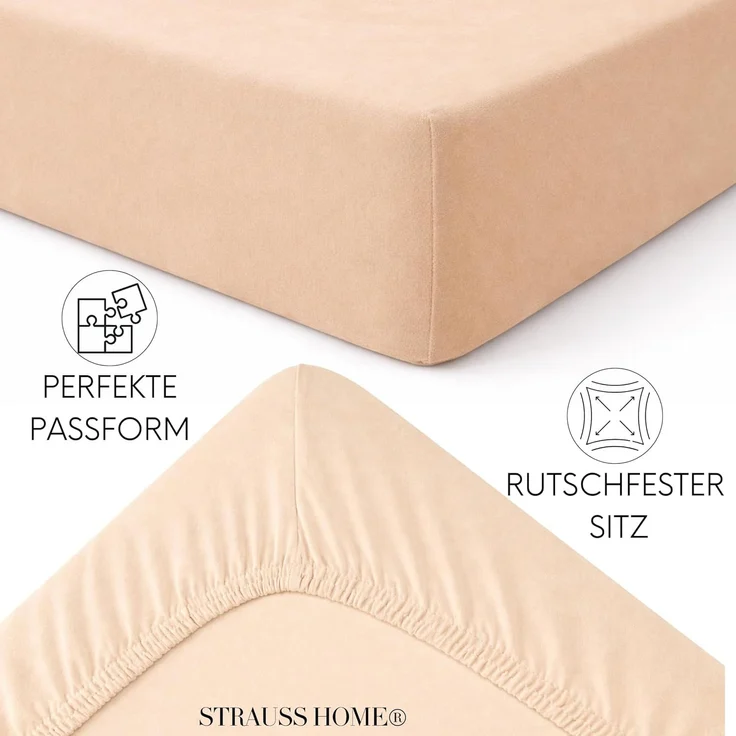 Strauss Home Spannbettlaken Premium 160 g/m² Gekämmte Baumwolle Jersey in Hotelqualität, Gummizug: Rundumgummi, OEKO-TEX®-zertifiziert - Hotelqualität – Formstabil & Langlebig – Bild 4