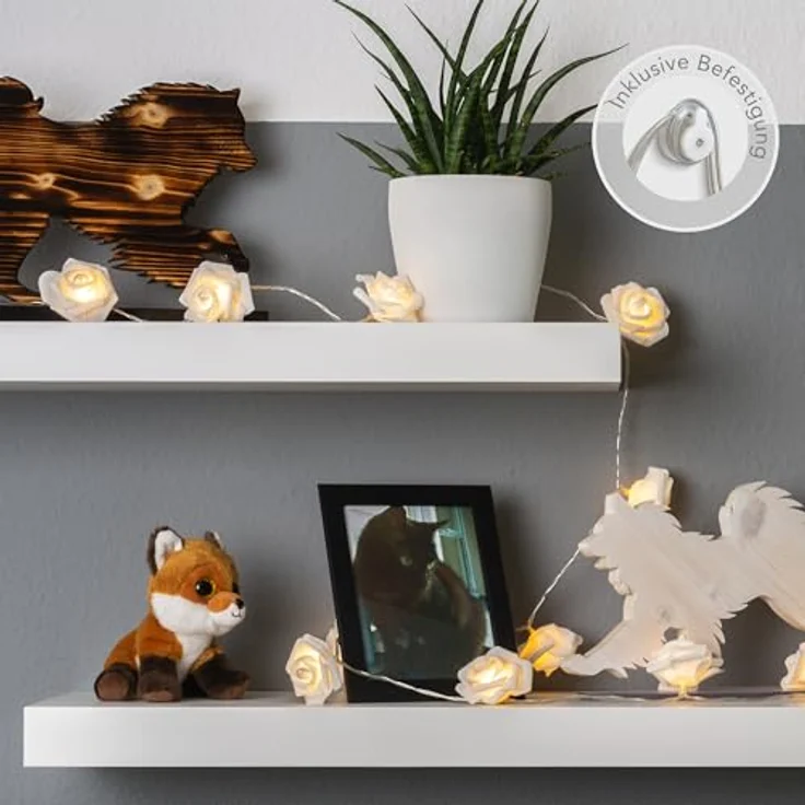 COZY HOME LED-Lichterkette Rosen Lichterkette Batterie & Stecker -, 5 Meter & 20 Blumen LED Warmweiß I Batterie&Stecker I Innenanwendung – Bild 3