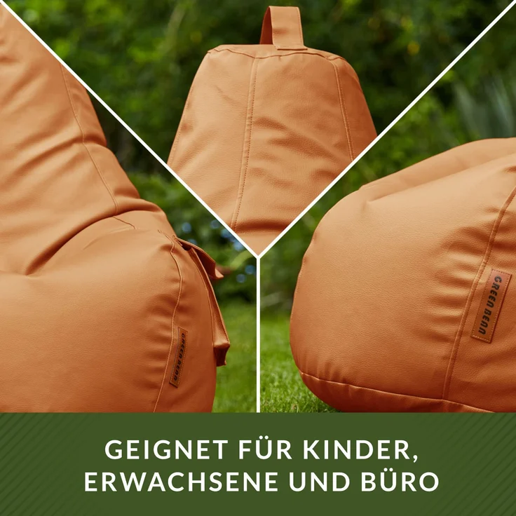 Green Bean® Sitzsack aus Kunstleder mit EPS Perlen Füllung - 90 x 80 x 70 cm - Bean Bag - Gaming Chair Rückenlehne - Cognac – Bild 3