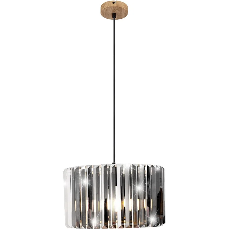 LED Hängeleuchte, Holzoptik, Kristall rauch, H 120 cm – Bild 2