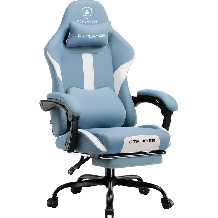 GTPLAYER Gaming-Stuhl Ergonomischer Gaming Sessel Schreibtischstuhl Gamer Stuhl aus Stoff, Federsitzkissen mit Fußstütze