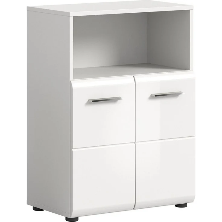 Newroom Kommode Weiß 60 cm, Kommode Weiß Hochglanz Sideboard Highboard Modern Zeitlos Bad Bade... – Bild 1