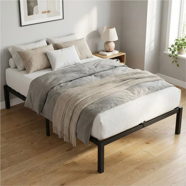 PFCTART Bettgestell Metallbett Bettgestell 90x200 cm mit Lattenrost aus Stahl & Holz (Set, 1-tlg, Schwarz, 30 cm Gesamthöhe, 26 cm Bodenfreiheit, einfache Montage), Einzelbett, 160 kg belastbar, geräuscharm, bodenschonende Füße