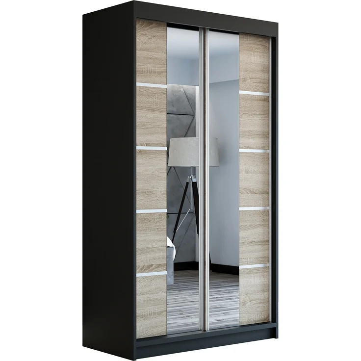 Schwebetürenschrank ERA 2-türig Schrank 120 cm (mit Spiegel) Farbe: Schwarz , sonoma – Bild 1