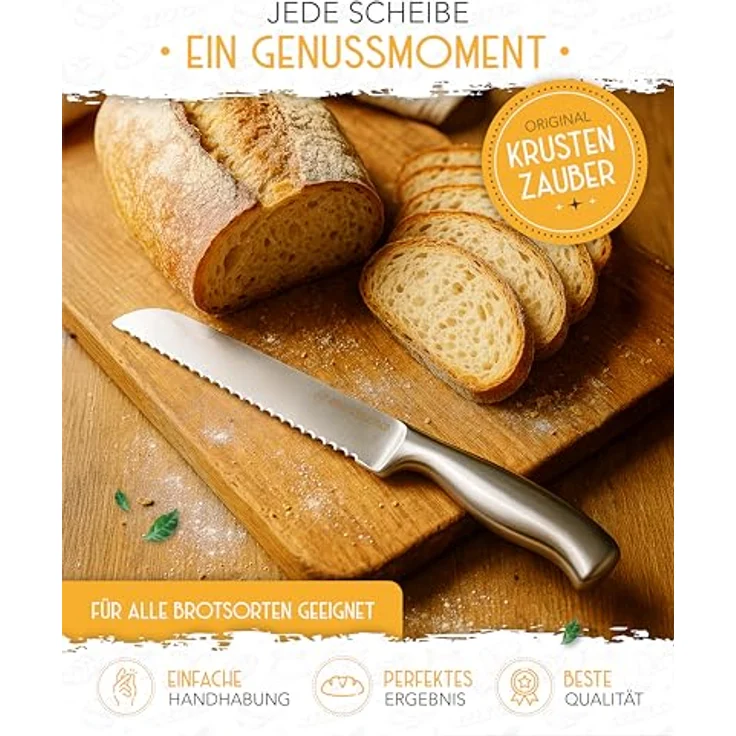 Krustenzauber Brotmesser Brotmesser mit Wellenschnitt aus Edelstahl - 20 & 26cm Küchenmesser – Bild 3