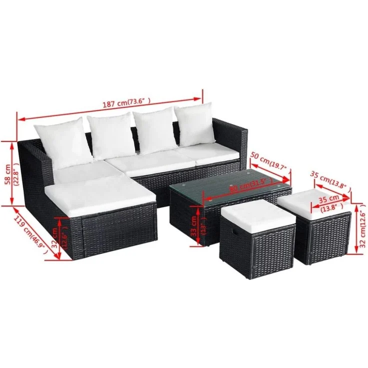 vidaXL 4-tlg. Garten-Lounge-Set mit Auflagen Poly Rattan Schwarz 42586 – Bild 8