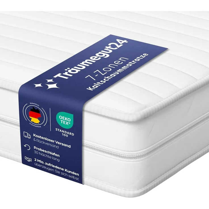 Träumegut24 AquaFlex 7-Zonen Matratze 160x200 cm | H2&H3 | Ergonomische Kaltschaummatratze | Hypoallergen & Antibakteriell | Bezug abnehmbar & waschbar | Oeko-TEX® | (19cm, 160x200 cm)