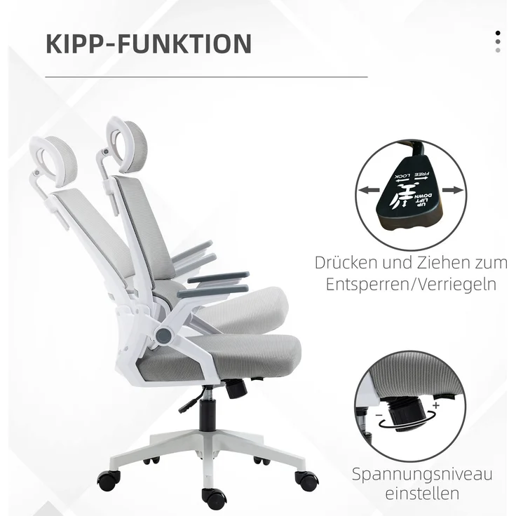 Bürostuhl 58 x 61 x 102–119 cm in Grau mit verstellbarer Kopfstütze und Wippfunktion – Bild 4