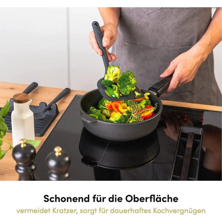 Hoffmann Germany Pfannenwender XXL Küchenhelfer Silikon Edelstahl 30 cm anthrazit, Edelstahlkern, extra breite Fläche 13 cm, 200°C, spülmaschinenfest – Bild 2