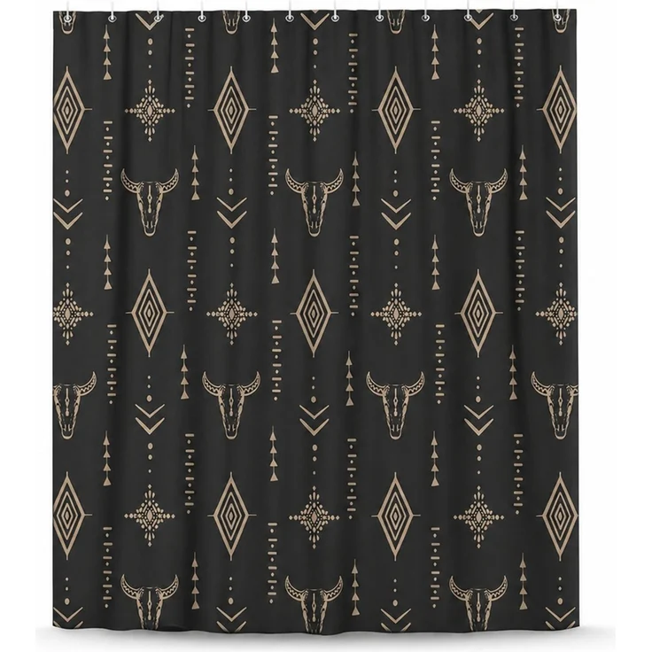 Duschvorhang im Western- und Indianer-Stil, wasserdicht und schimmelresistent, Schwarz-Beige, 120 x 180 cm – Bild 1