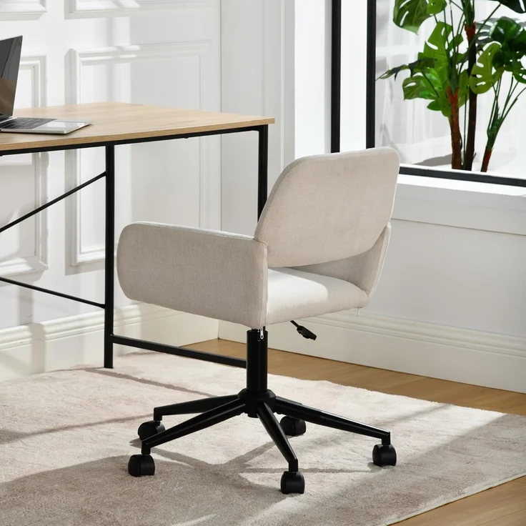 39F FURNITURE DREAM Skandinavischer Bürostuhl aus beigem Stoff, drehbar, höhenverstellbar und 5 Rollen für Kinder, die zu Hause Arbeiten, 56,5 x 57,5 x 75 – 85 cm, 56,5 x 57,5 x 75 – 85 cm – Bild 6