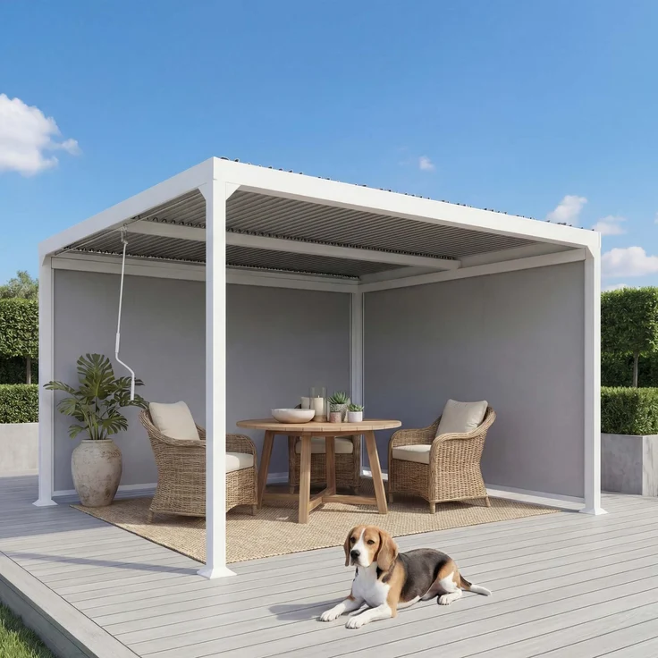 Mendler 'HWC-L41' Pergola mit 2 Seitenwände, Metall weiß, 3x3,7 m – Bild 1