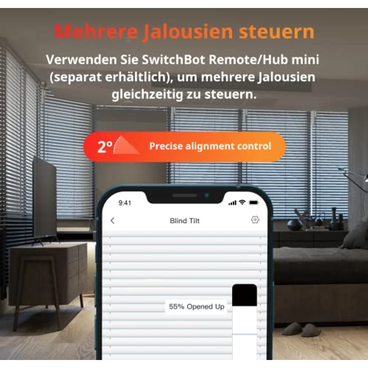SwitchBot Blind Tilt Motorisierter Jalousie-Motor - Intelligenter elektrischer Jalousie-Motor, solarbetrieben, kompatibel mit Alexa und Google Home, Blinde Neigung – Bild 4