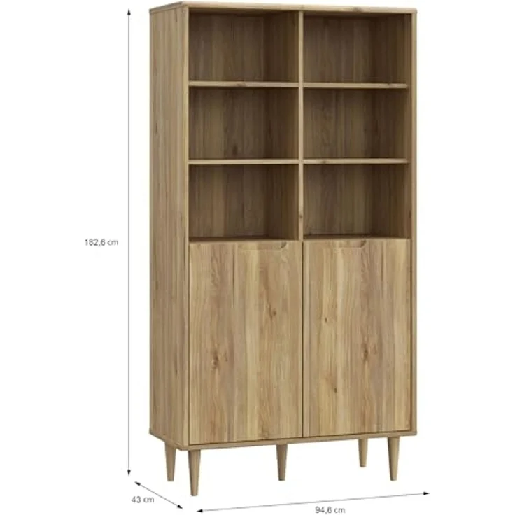 Forte Sherbrooke Regalschrank 100, Skandi-Stil, leichte Montage Dank EasyKlix by Forte, 2-türig, hohe Füße, Holzwerkstoff, Mauvella Eiche Holzdekor, 94,6 cm breit x 182,6 cm hoch x 43 cm tief – Bild 3