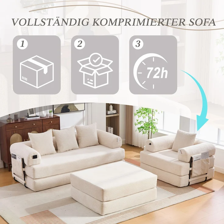 ZUBALIYA Ecksofa 94x67 cm, mit Ablageflächen, mit Cordbezug, mit breiten Armlehnen, modular aufgebaut, mit Schaumstoffpolsterung – Bild 8