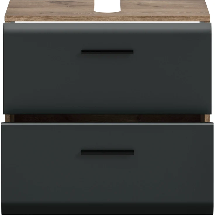 xonox. home – Waschbeckenunterschrank Ice 60 x 55 x 30 cm in Korpus Nox Oak Nachbildung und Front schwarz matt – Moderner Badschrank Unterschrank für Waschbecken – warm & natürlich – Bild 3