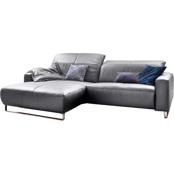 KAWOLA Sofa YORK Leder Life-line light-grey Rec links Fuß Metall Chrom matt mit Sitztiefenverstellung 85 x 111 x 284 cm – Bild 2
