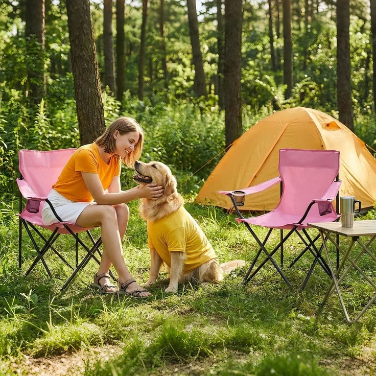 Sunula 2er Set Campingstuhl Faltbar Anglerstuhl Ultraleicht Faltstuhl mit Armlehnen, mit Getränkehalter, mit Tragetasche, bis max. 100 kg, Rosa