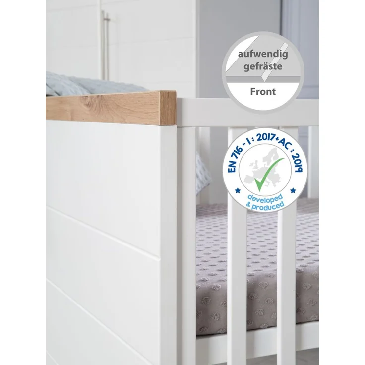 roba Kinderzimmerset 'Nele' 3-teilig - Bett 70 x 140 - Wickelkommode - Kleiderschrank 3-türig - Weiß – Bild 12