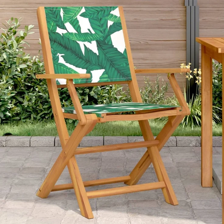 vidaXL Gartenstühle 2 Stk. Blattmuster Massivholz Akazie & Stoff 367673 – Bild 1