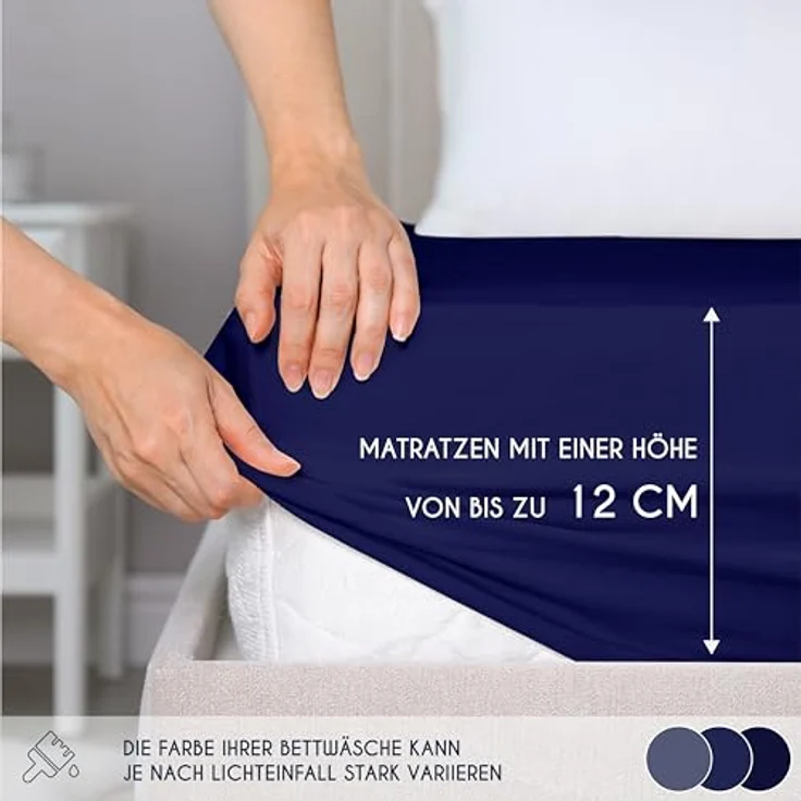 Dreamzie - Spannbettlaken 70x190/200cm - Baumwolle Oeko Tex Zertifiziert - Dunkelblau - 100% Jersey Spannbetttuch 70x190/200 – Bild 4