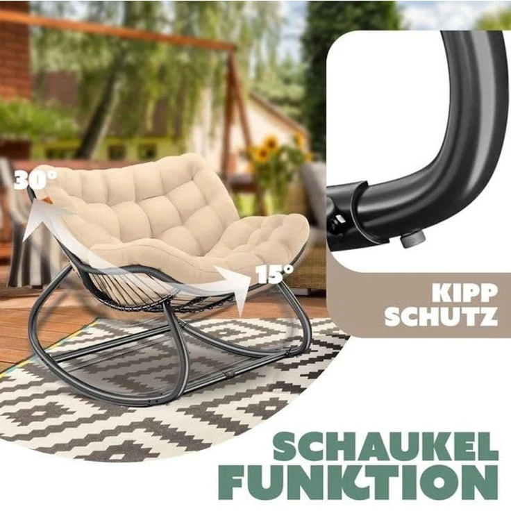 KESSER® 'XXL Chillexer' Schaukelstuhl mit Rutschfesten Füßen, für drinnen & draußen, Witterungsbeständig, Stahl / Polyester beige, 100 x 100 x 85 cm – Bild 6