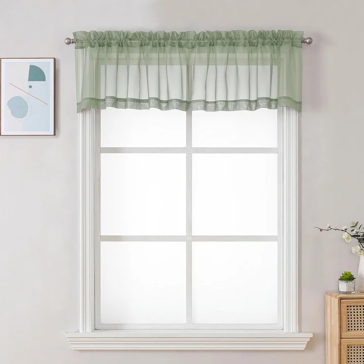 Chyhomenyc Durchsichtige Fenstervolant-Vorhänge, 106,7x35,6 cm, 2 Stück, lichtfilternde Volants, Fensterbehandlung, kleine Stangentaschen, Voile-Vorhänge für Wohnzimmer/Badezimmer/Keller, Salbeigrün