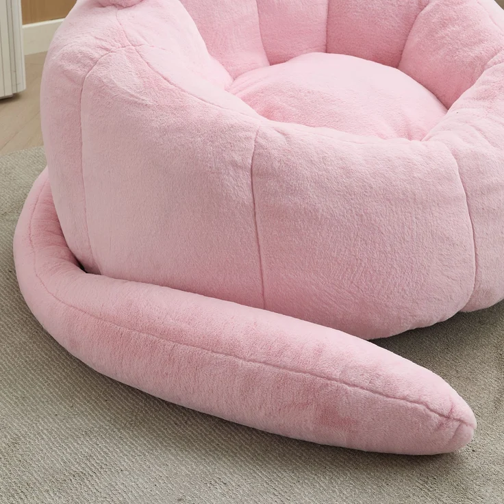 Katzenförmiges Sofa mit langem Tai Erwachsener Beanbag Sofa ohne Installation Geeignet für verschiedene Umgebungen wie Wohnzimmer, Schlafzimmer usw, Entspannen und genießen Sie das Leben, rosa--Rosa--112x112x77cm--YOUDENOVA – Bild 7