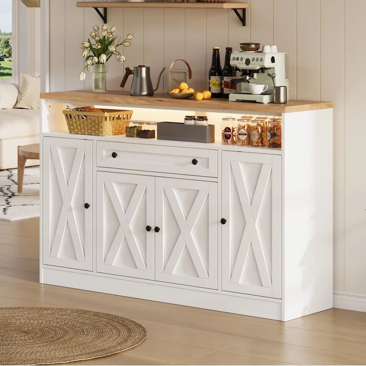 Sideboard 140 x 35 x 95 cm aus MDF mit RGB-LED-Beleuchtung und Schublade – Bild 2