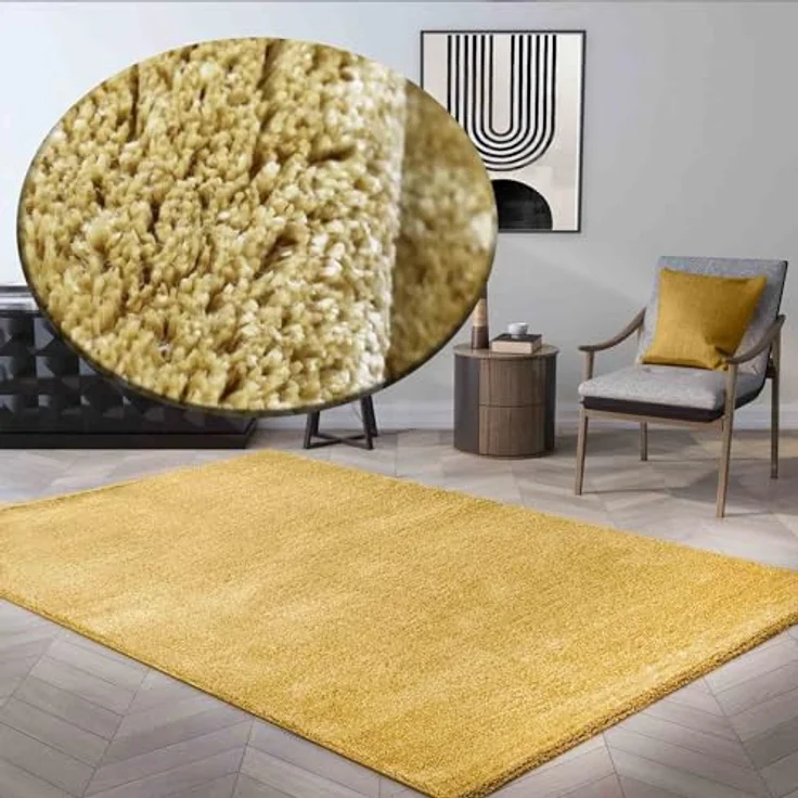 VIMODA Teppich kurzflor Einfarbig Super Qualität Ultra Soft für Wohnzimmer, Kinderzimmer, Schlafzimmer Läufer, Farbe:Gelb, Maße:120x170 cm – Bild 1