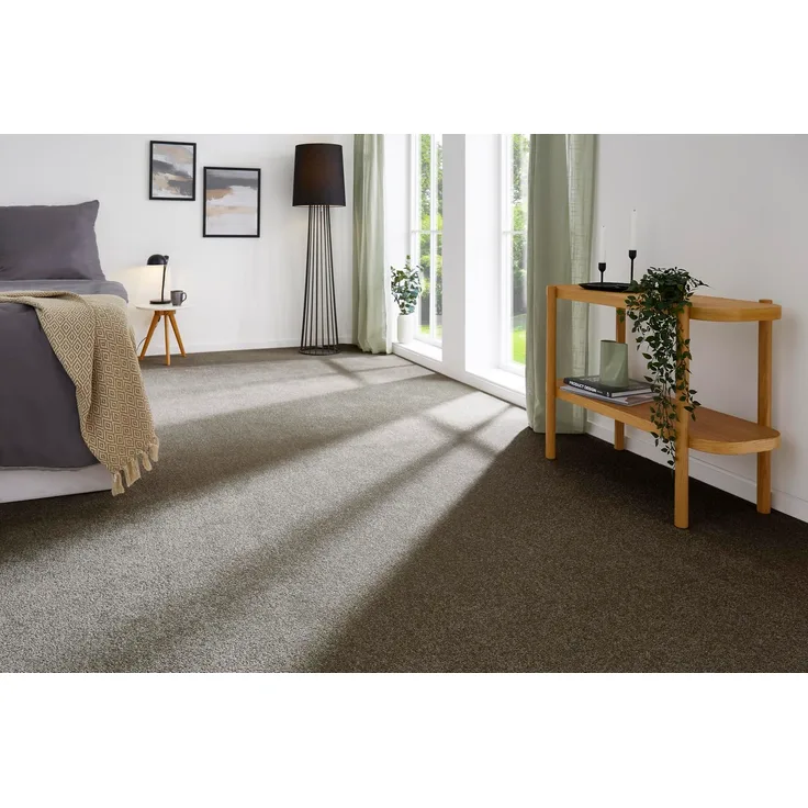 andiamo Teppichboden Izmir für Wohnzimmer und Kinderzimmer - Teppichboden Meterware zum Verlegen - Teppichbelag mit hoher Trittschalldämmung - weicher Teppichboden 400x600 cm Braun-Grau