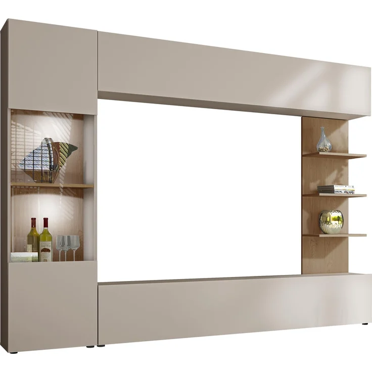 Wohnwand Lazando, mit weißer LED Beleuchtung, Farbe: Cashmere + Cremona Eiche – Bild 2