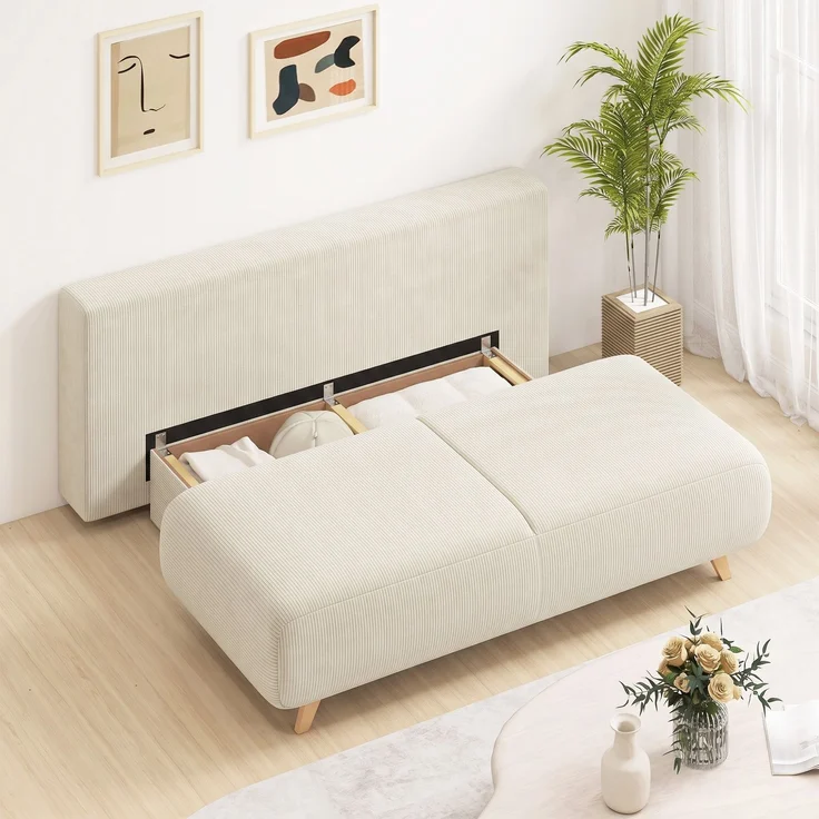 HOMCOM Schlafsofa, Cord (90 % Polyester, 10 % Nylon), Beige, 188 x 100 x 84 cm – Bild 9