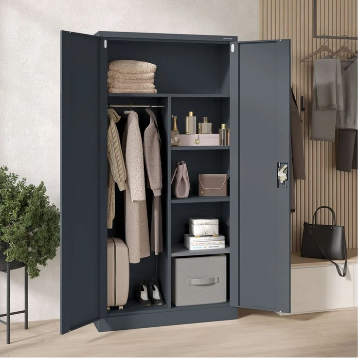Domator Metallschrank 185 x 90 x 45 cm | Aktenschrank Abschließbar mit Kleiderstange, Pulverbeschichtung | Aufbewahrungsschrank Umkleideschrank Spind Kleiderstange | Anthrazit – Bild 4