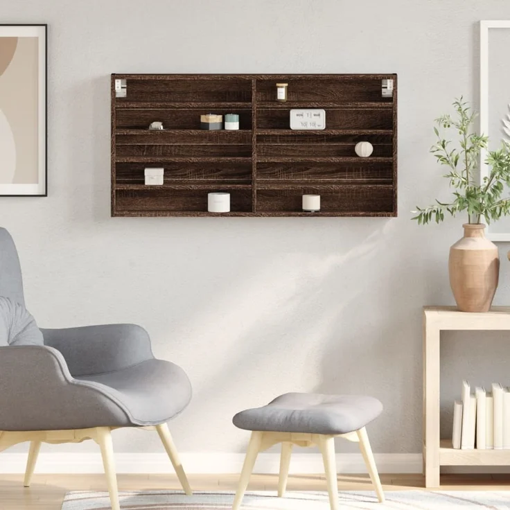 vidaXL Vitrinenschrank Braun Eichen-Optik 100x8,5x50 cm Holzwerkstoff 847953 – Bild 3
