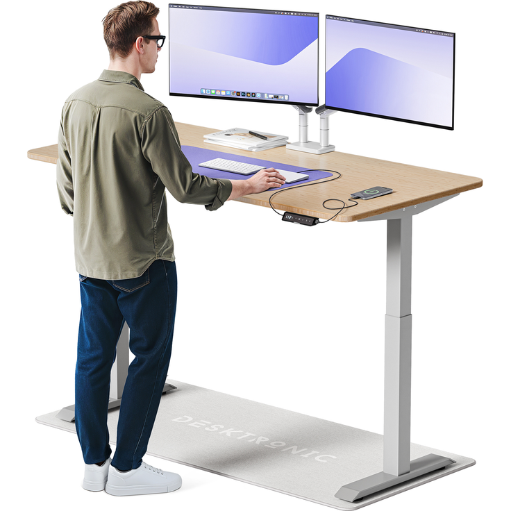 Desktronic HomeOne Elektrisch höhenverstellbarer Schreibtisch 160x80cm Bambus/Grau mit Memory-Funktion, Anti-Kollisions Technologie, USB-A und USB-C-Ladeanschlüssen