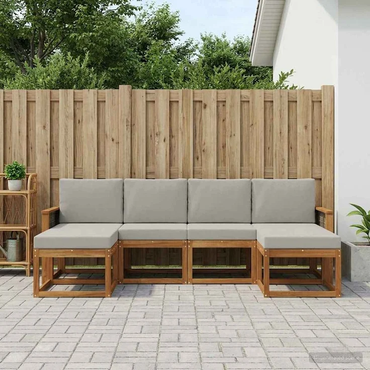 vidaXL Outdoor-Sofagarnitur 6 stk. Natürlich und Hellgrau Polyester 3385427 – Bild 3