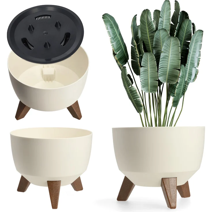 KADAX Blumentopf Blumentopf 24 cm Abdeckung + Einsatzbeine Blumenständer Creme – Bild 1
